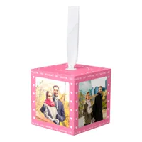 Personalized Valentine's Day Gift Pink Multi Photo Cube Ornament