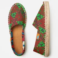 Red & Green Flowers Kaleidoscope Pattern Espadrilles