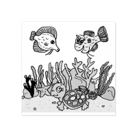 Sea Turtle,  Fish and Coral Sea Floor Ocean Rubber Stamp