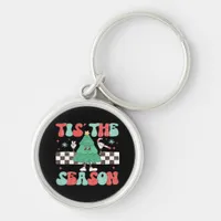 Tis Season Retro Womans Holiday Keychain
