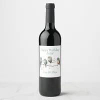 Whimsical Birds on Branches Timeless Elegance Wine Label