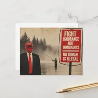 A man with a red hat stands in the swamp  postcard