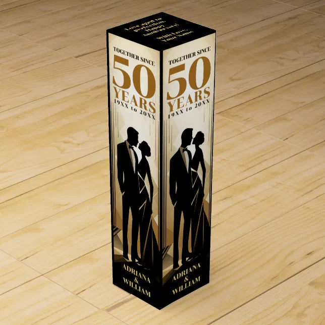 Art Deco Retro Black & Gold Wedding Anniversary Wine Box