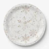 Elegant Gold Snowflakes Winter Themed Christmas Paper Plates
