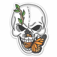 Black and White Skull with Monarch Butterfly   Sti Sticker