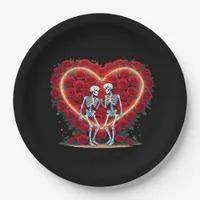 Skeleton Couple Holding Hands Inside A Heart Of Ro Paper Plates