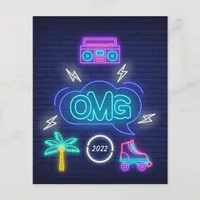 Retro Music Neon Signs Graduation Party Invitation Flyer