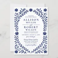 Elegant Boho Navy Floral Wedding Invitation