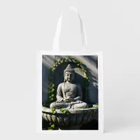 Serene Tranquil Buddha Fountain  Grocery Bag