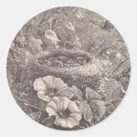 Nest, Flowers, and Butterfly Classic Round Sticker