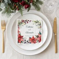 Elegant Watercolor Poinsettia Winter Wedding Napkins