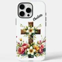 Christian Cross Framed by Colorful Floral Halo iPhone 16 Pro Max Case