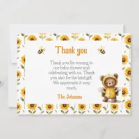 Cute Honey Bee Bear Ba-Bee Shower  Thank You Card