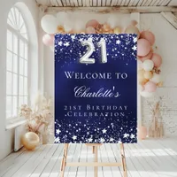 21st Birthday blue silver stars welcome party Foam Board