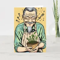 Cute Father's Day | Asian Dad holding a Plant Card