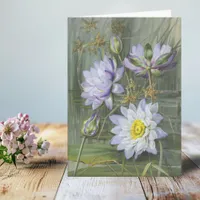Ellis Rowan Blue White Water Lily Vintage Flowers Card