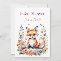 Baby Fox in Flowers Girl's Baby Shower Invitation