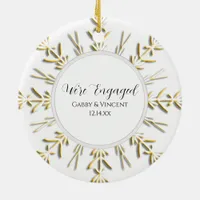 Gold Snowflake Winter Engagement Photo Ceramic Ornament