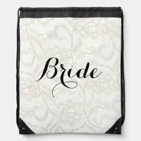 FAUX White Lace Wedding Bridal Drawstring Bag