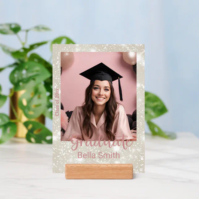 Modern Glitter Dusty Pink Graduation Photo  Holder