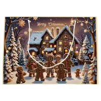 Gingerbread house and cute gingerbread family  large gift bag