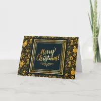 Merry Christmas Black and Gold Personalised Card