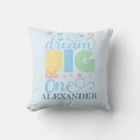 Dream Big Little One Blue Baby Boy 1st Birthday Throw Pillow