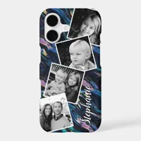 Cosmic Black Blue Swirl Photo Collage Personalized iPhone 17 Case