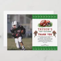 First Year Down Football photo 1st Birthday Party Thank You Card