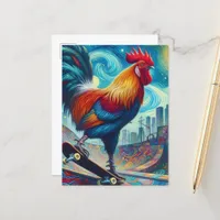 Surreal Skateboarding Rooster Postcard