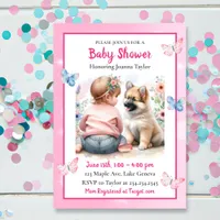 A Baby Girl and her Puppy Pink Baby Shower  Invitation