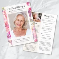 Pink Floral Photo Memorial Service Program