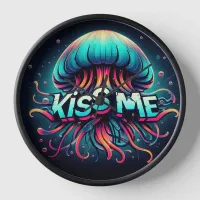 Colorful Jellyfish Illustration With Kiss Me Text  Clock