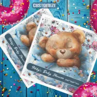 Teddy Bear With Wildflowers Baby Shower Napkins