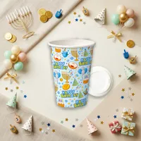 Festive Blue Hanukkah Birthday Party Design Paper Cups