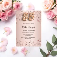 85th birthday rose gold pink stars invitation