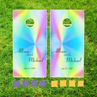 Modern iridescent pastel rainbow colored wedding  cornhole set