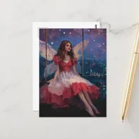 Fairy on a swing at night postcard