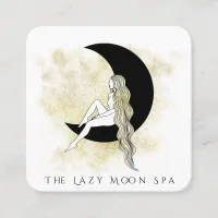 *~* QR code GODDESS Woman on Moon Meditate  Square Business Card