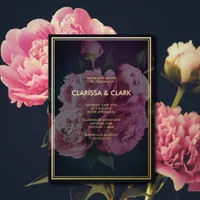 Bold Pink Modern Peony Flower Chic Wedding  Foil Invitation