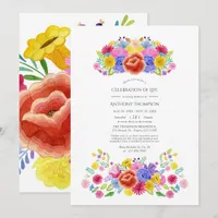 Watercolor Floral Fiesta Celebration of Life Photo Invitation
