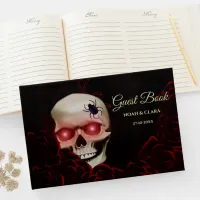 Scary floral dark moody gothic skull halloween guest book