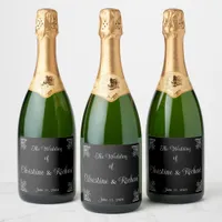 Bold Black and White Vintage Wedding Personalized Sparkling Wine Label