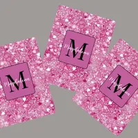 Pink Glitter Hearts Name Monogram Girly  Poker Cards