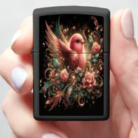 Enchanted Rosy Lovebird in a Glowing Realm Ful Zippo Lighter