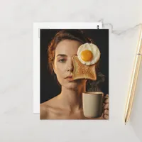 Surreal Breakfast Toast Woman With Egg and Coffee  Postcard
