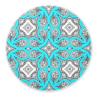 Black and Aqua Blue Mandala Decorative Ceramic Knob