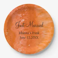 Just Married Orange Agate Paper Plates