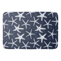 Starfish Navy Blue and White Striped Coastal Bath Mat