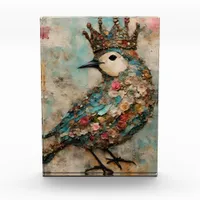 Bird in a Crown Mixed Media Collage Photo Block